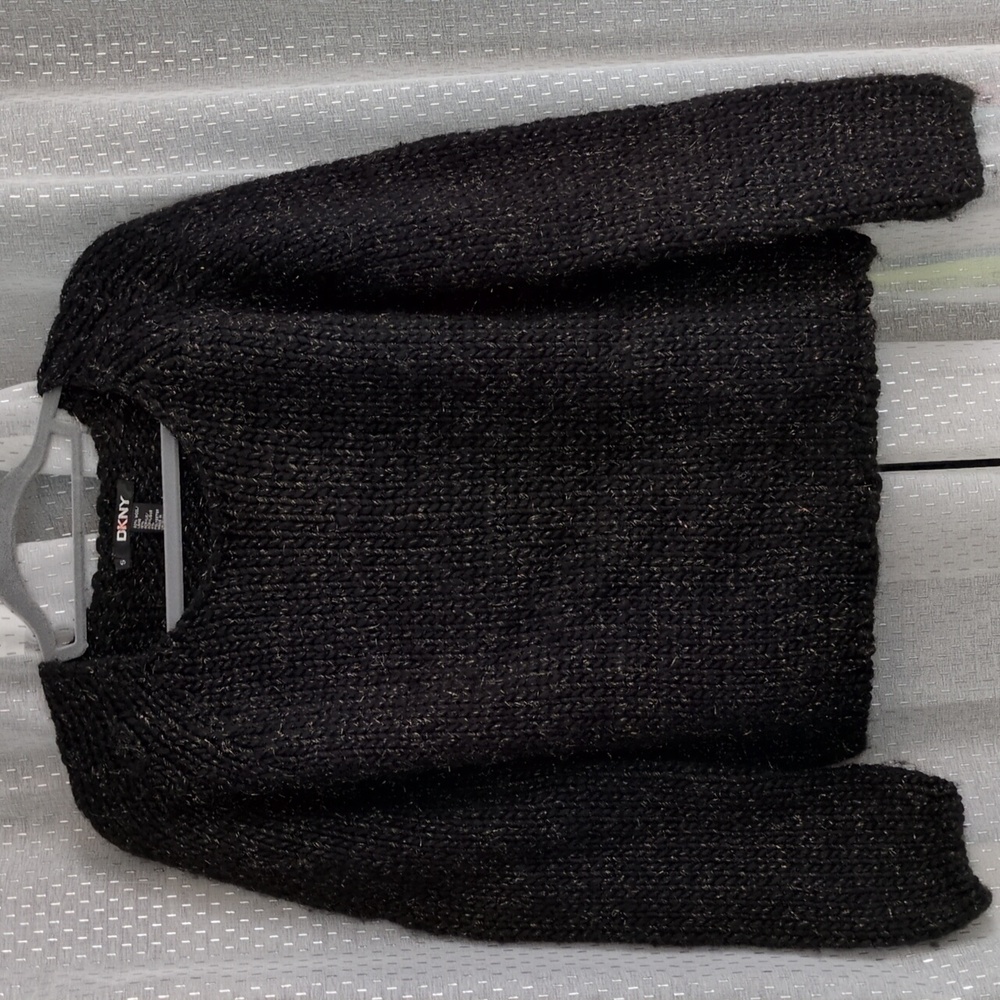 DKNY Slouchy Black And Gold Crew Neck Sweater